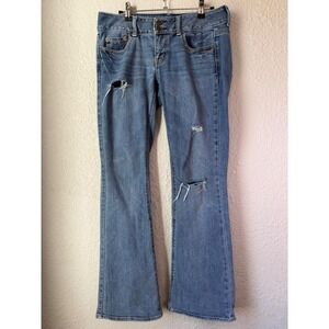 Y2K American Eagle Artist Flare Jeans Womens 4 Regular Blue Distressed Ripped